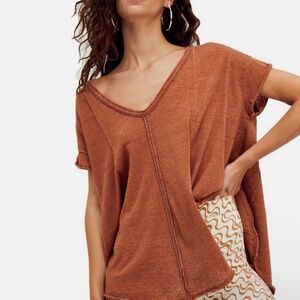 NWT FREE PEOPLE We The Free Sammi V-Neck Capped Sleeve T-Shirt